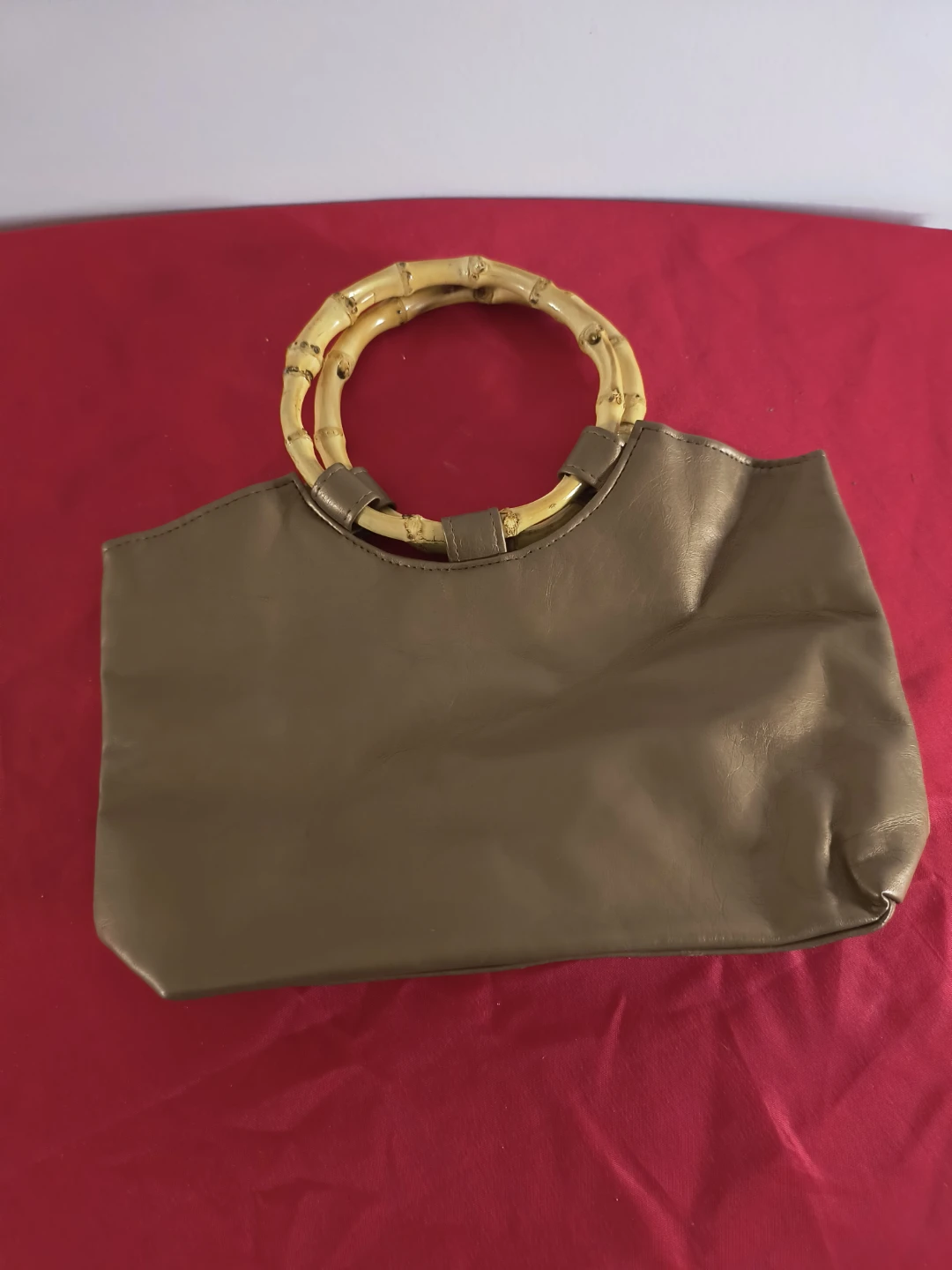 Gold Faux Leather Handbag with Bamboo Handles - photo 2