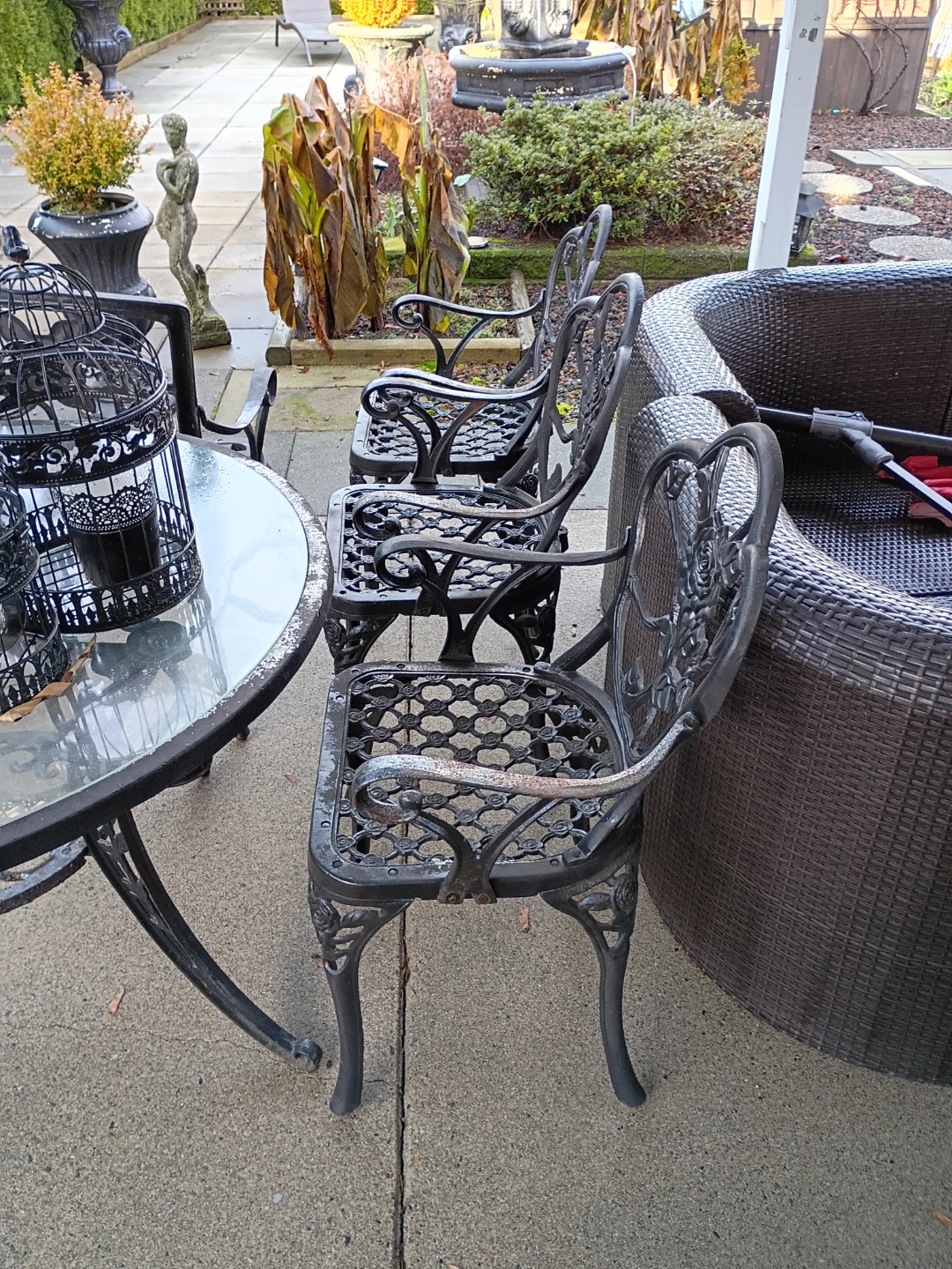 Set of 3 Black Metal Outdoor Chairs with Glass Table - photo 2