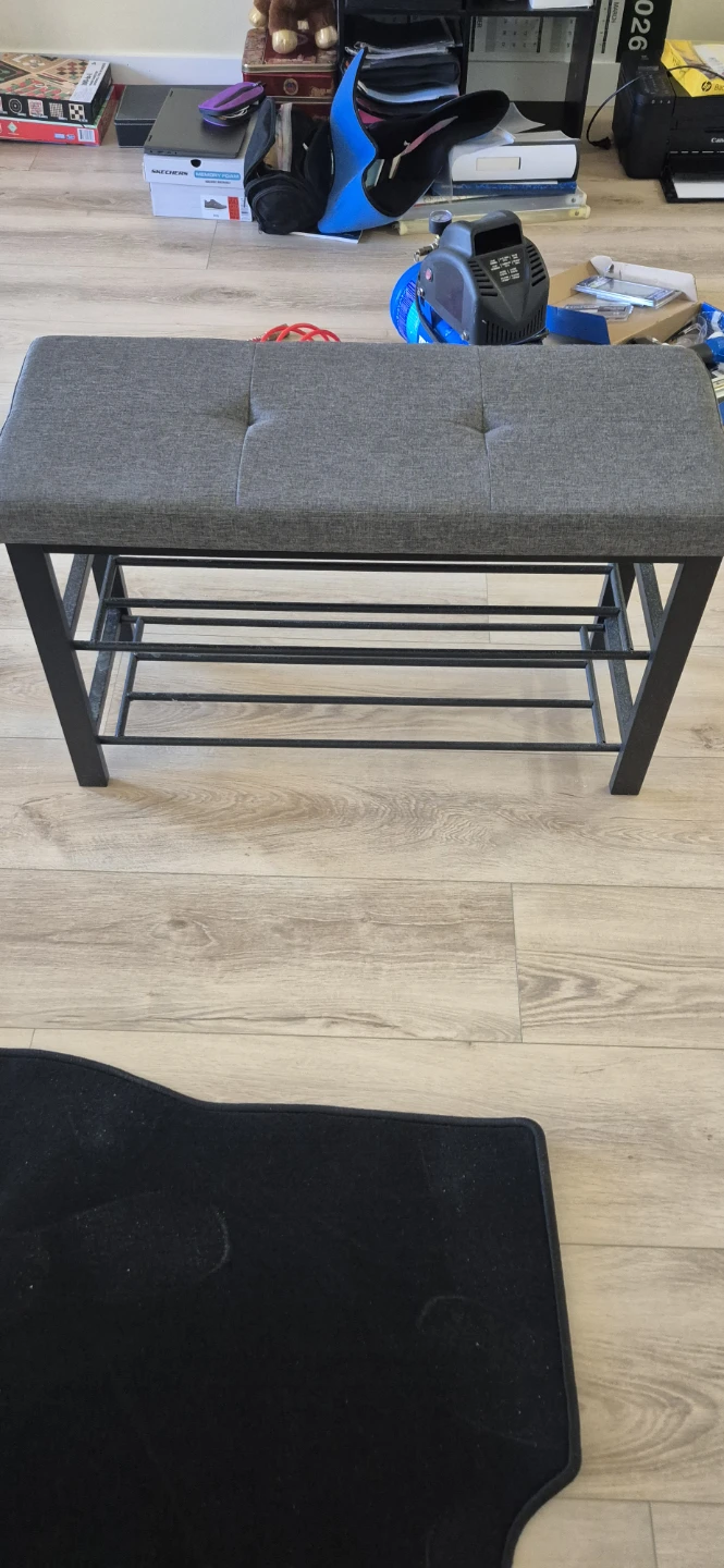 Grey Upholstered Bench with Shoe Rack - photo 2