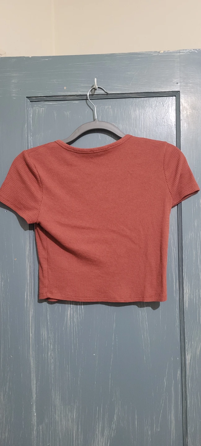 Women's Cropped Waffle Knit Top - Rust Red - photo 2