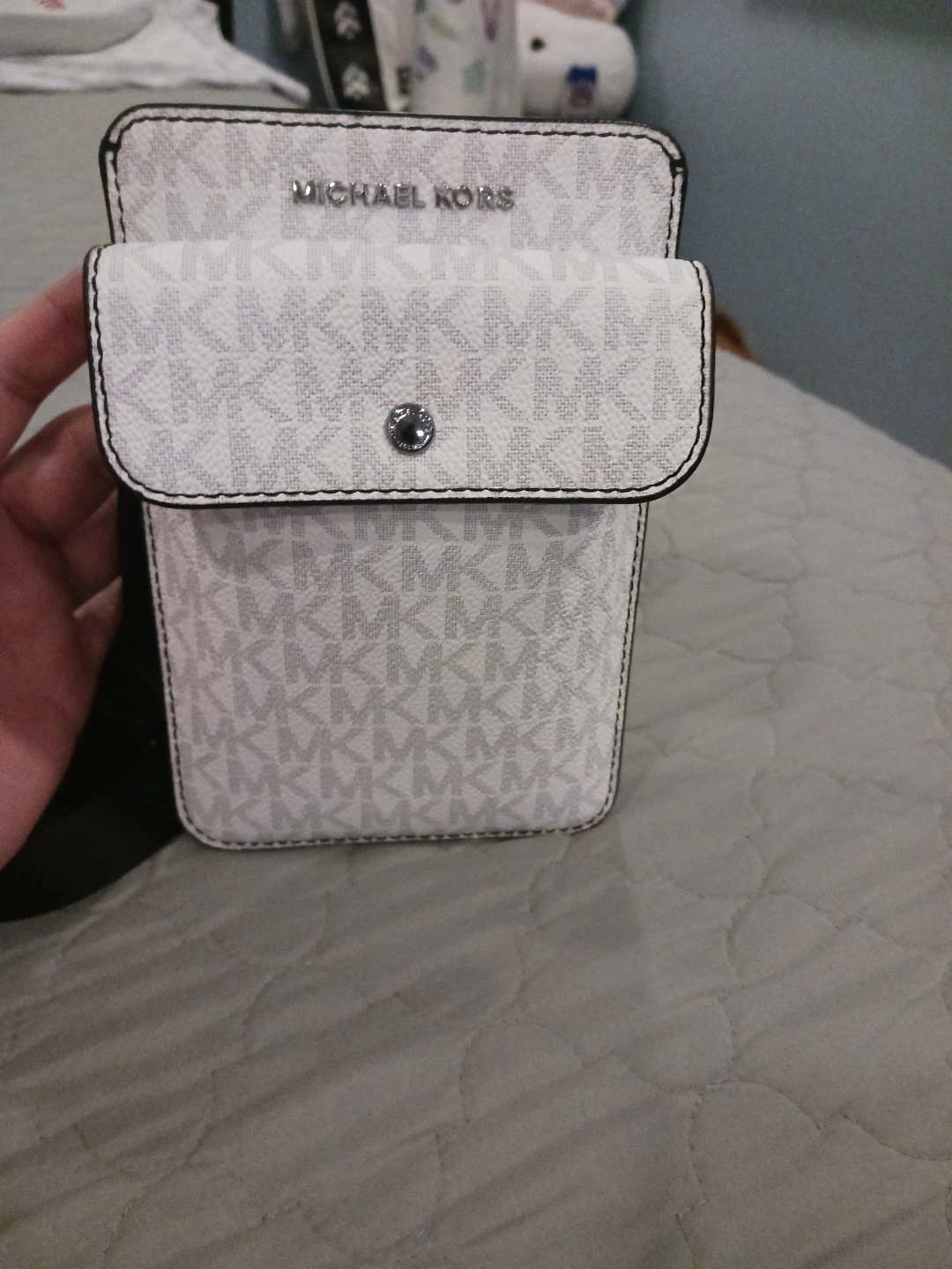 Michael Kors White Monogram Phone Crossbody Bag