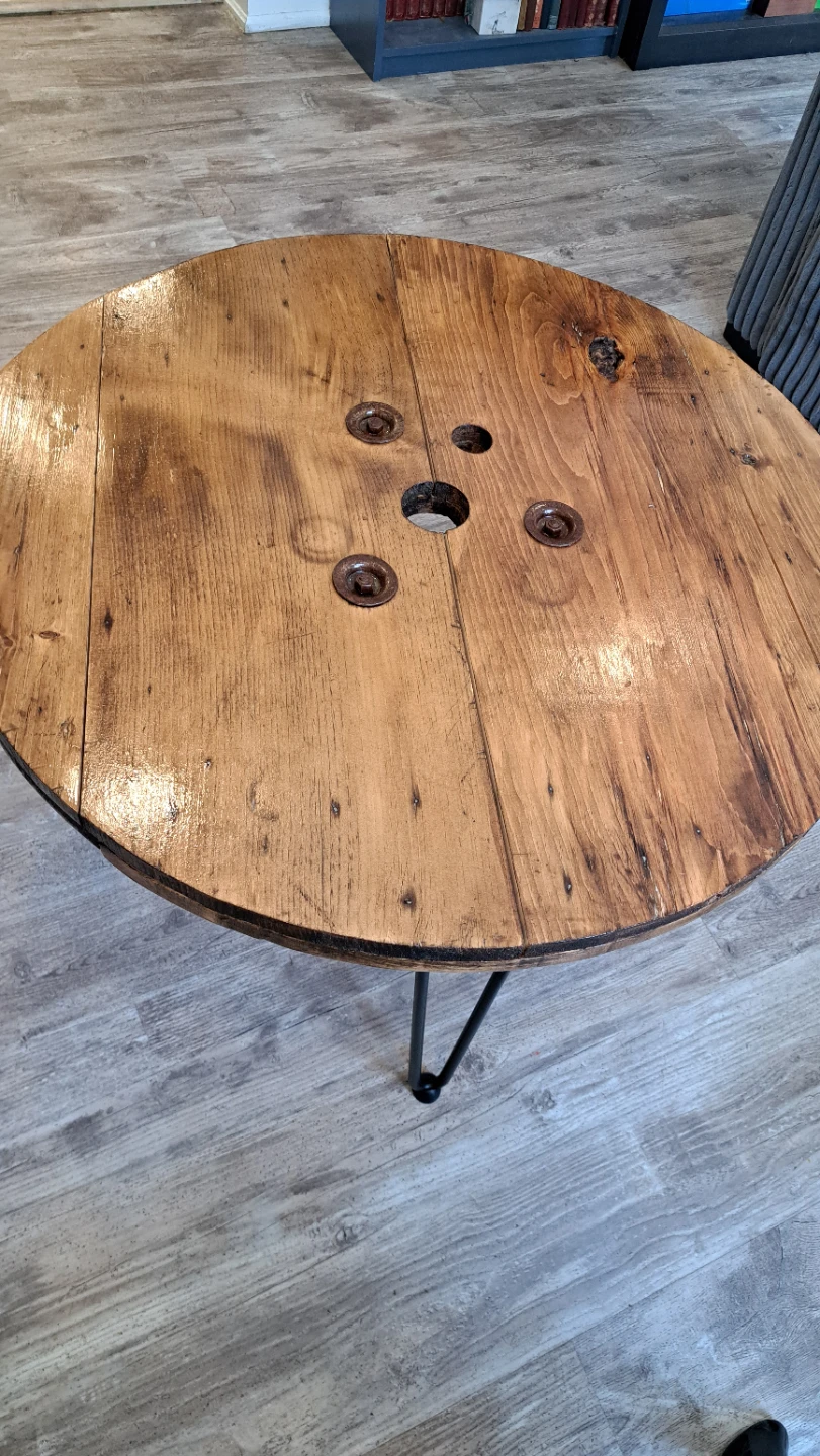 Rustic Wooden Spool Coffee Table with Hairpin Legs - photo 2