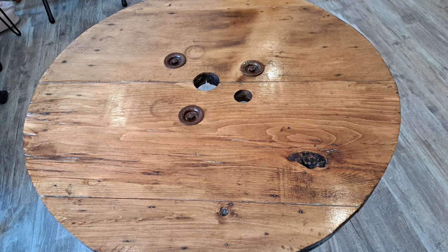 Rustic Wooden Spool Coffee Table with Hairpin Legs - photo 3