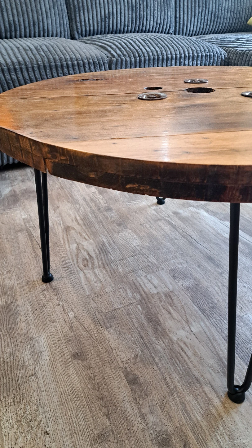 Rustic Wooden Spool Coffee Table with Hairpin Legs - photo 4