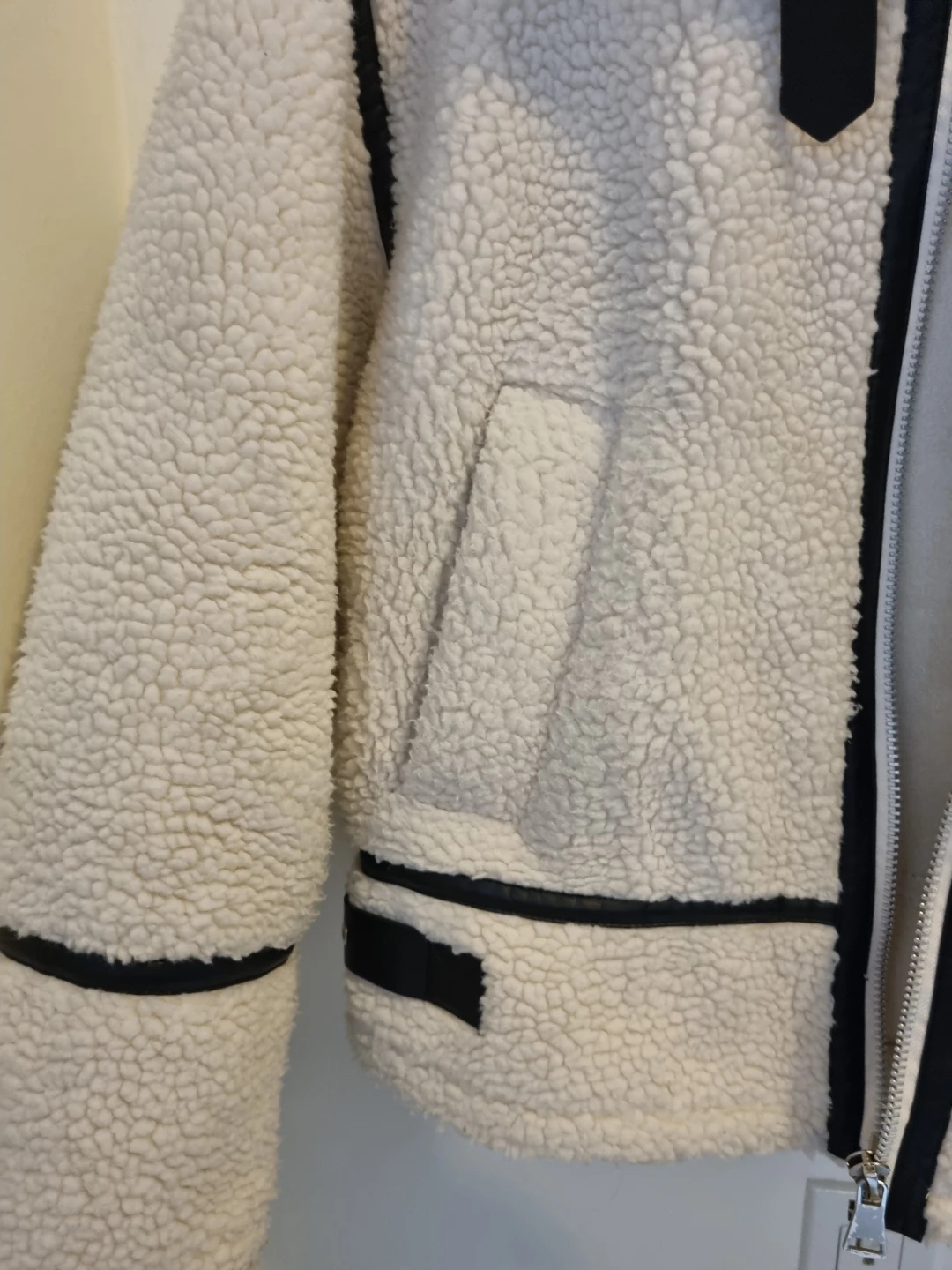 Cream Sherpa Aviator Jacket, Teddy Jacket like Zara White/Black - photo 4