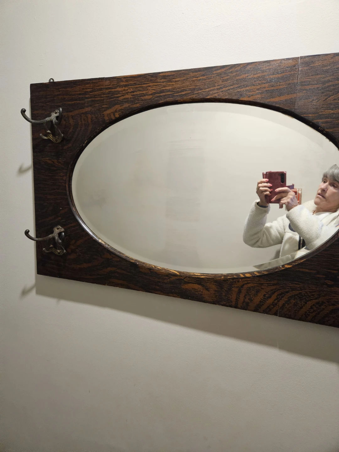 Vintage Oval Mirror with Coat Hooks - photo 2
