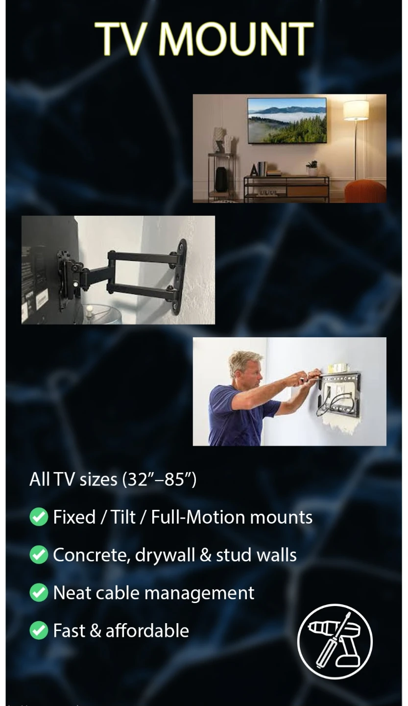 TV Mount Install for 32"-85" TVs