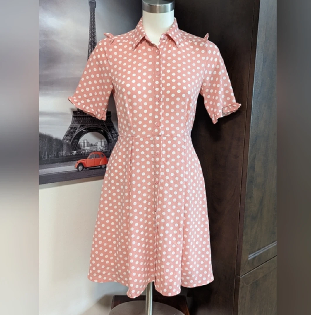 Monteau Pink Polka Dot Button-Up Shirt Dress Size S