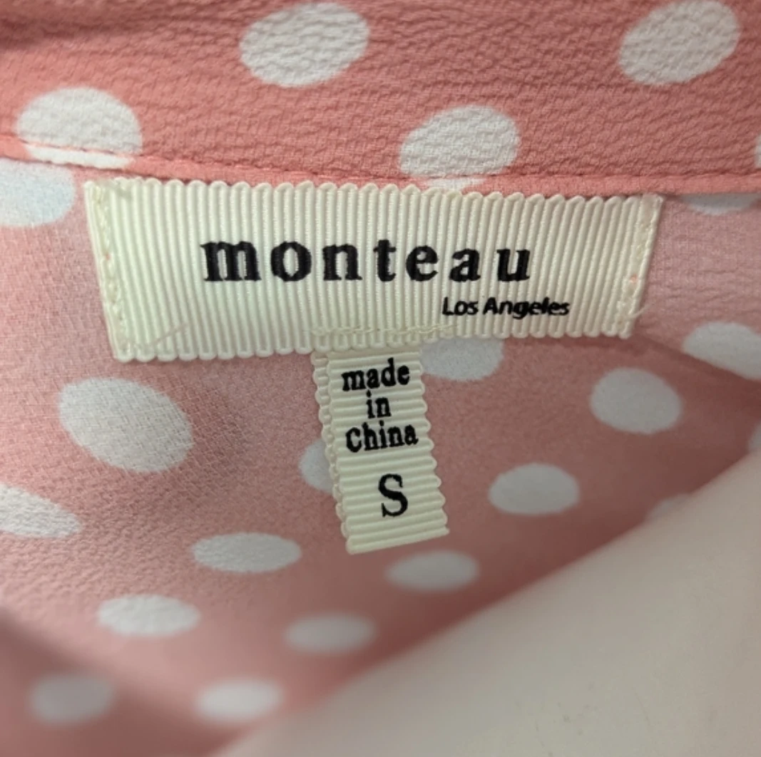 Monteau Pink Polka Dot Button-Up Shirt Dress Size S - photo 5