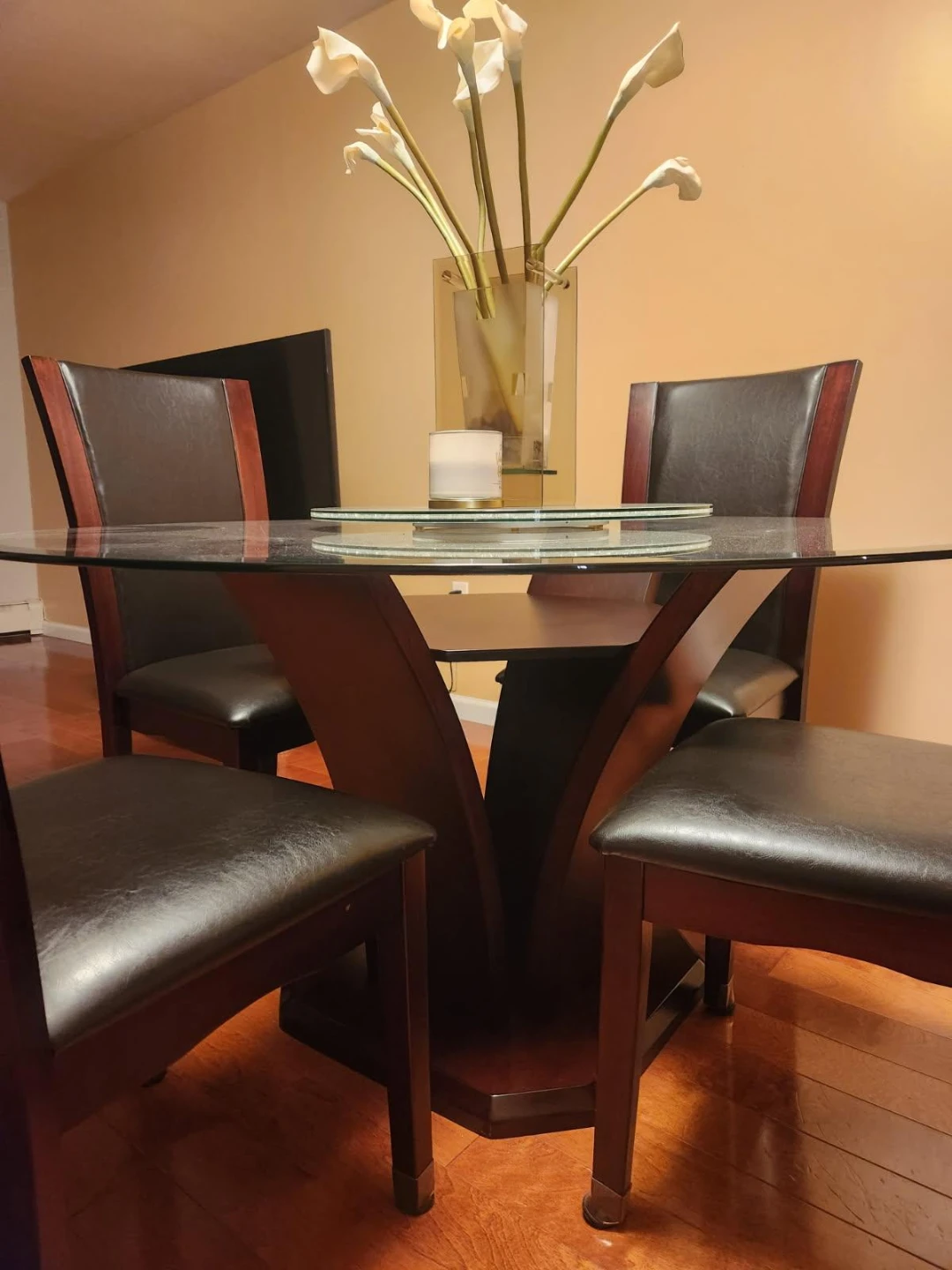 Round Glass Dining Table with 4 Chairs - photo 3