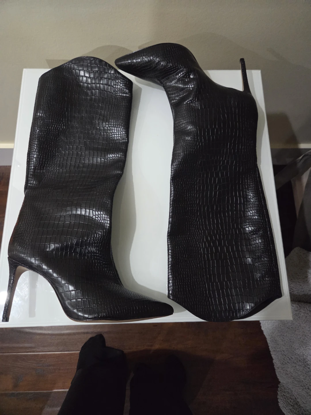 Schutz Black Embossed Leather Heeled Boots Size 11B