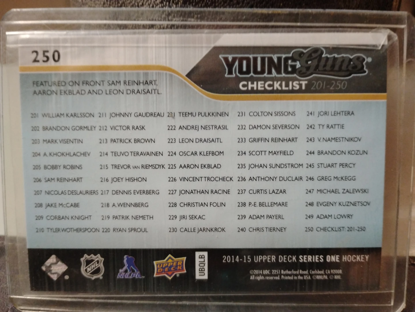 🥕Upper Deck Young Guns 201-250 Checklist Hockey Card - photo 2