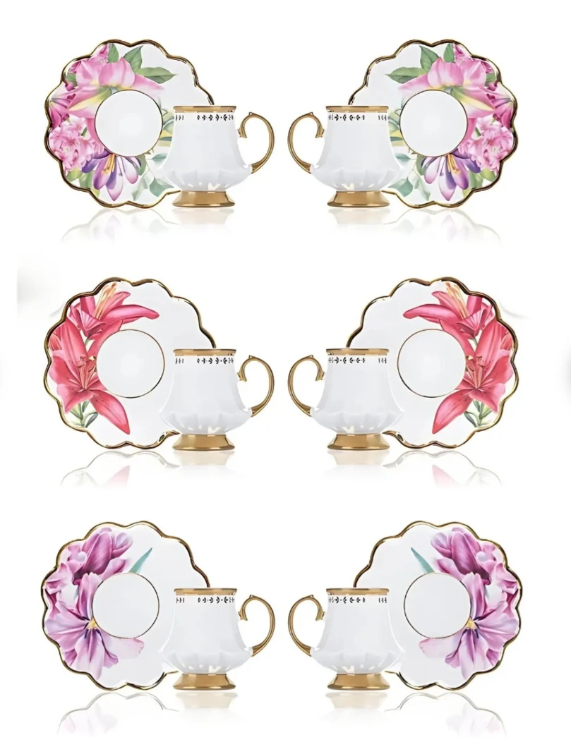 6 Piece Coffee Cup and Saucer Set - Floral Design - photo 4
