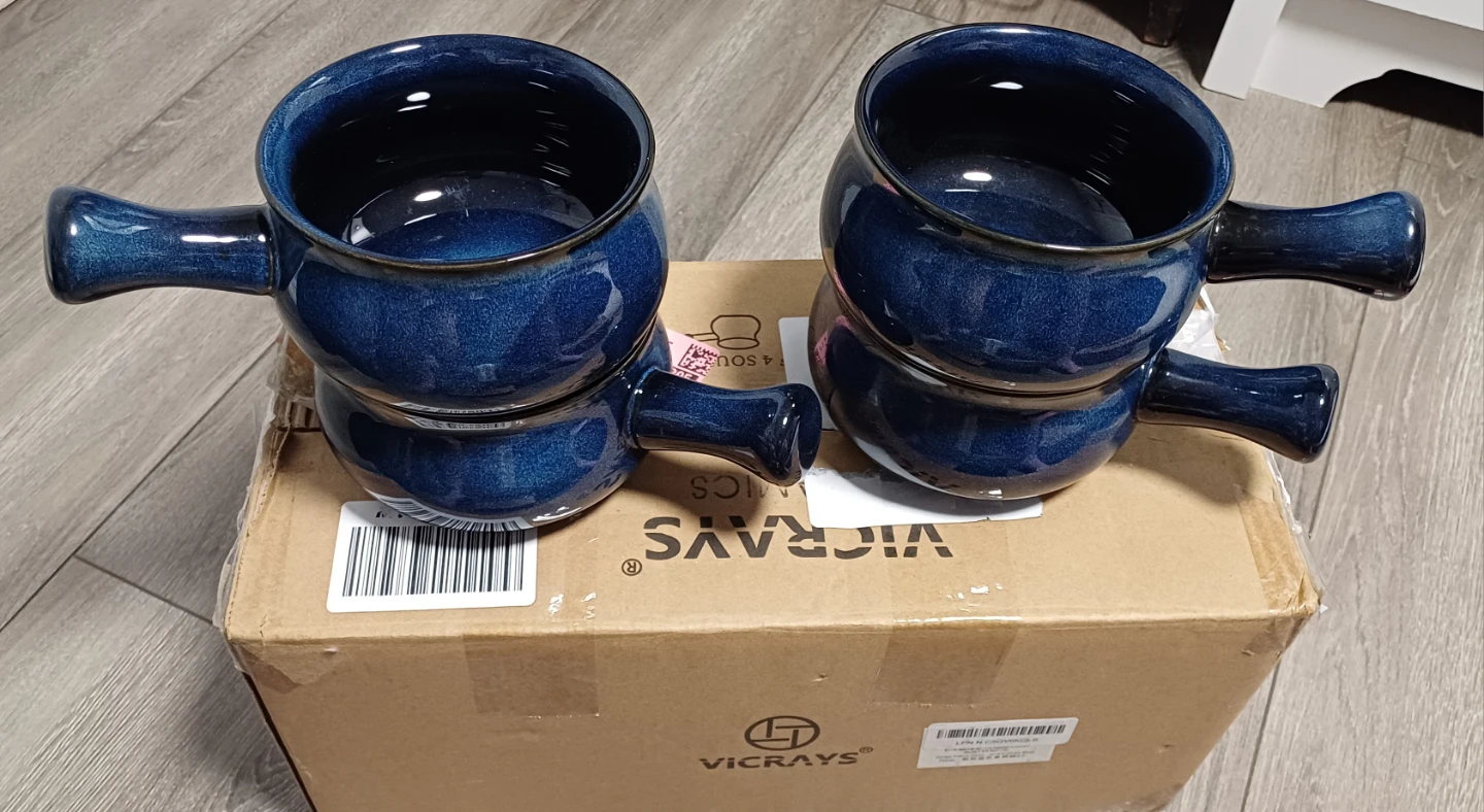 VICRAYS 4-Piece Blue Ceramic French Onion Soup Crocks - photo 5
