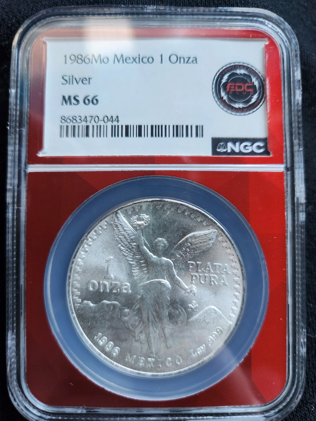 1986 Mexico 1 Onza Silver Coin - NGC MS 66 Graded