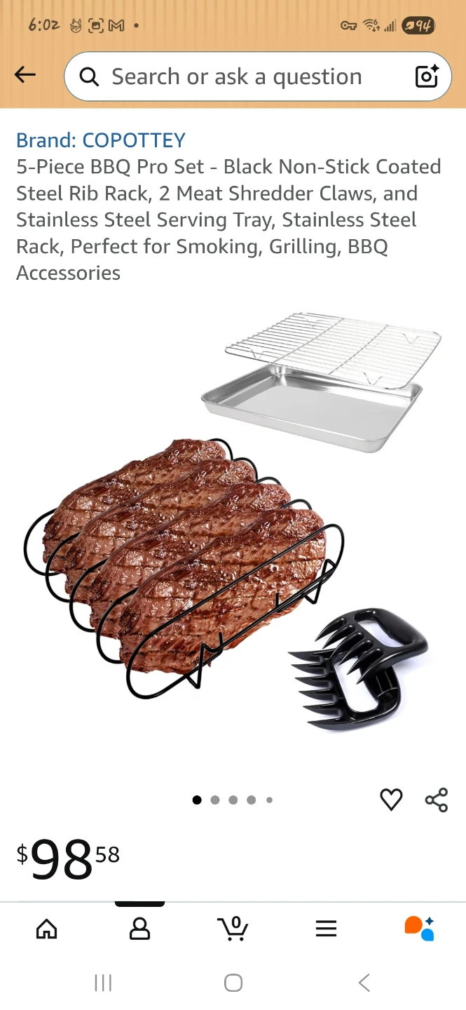 5-Piece BBQ Pro Set - Rib Rack, Meat Claws, Tray & Grill