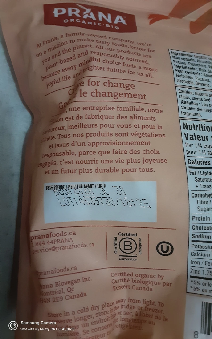 Prana Organic Non-Roasted Cashews 250g - photo 2