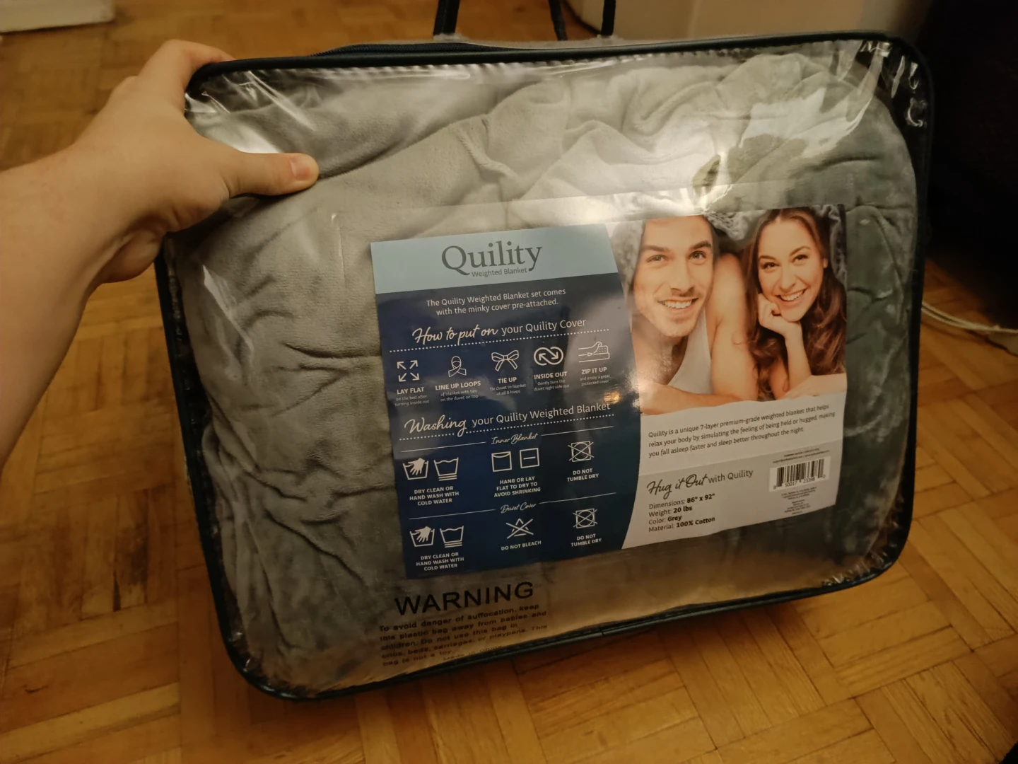 Quilty Weighted Blanket 86" x 92" Grey 20 Lbs - photo 2