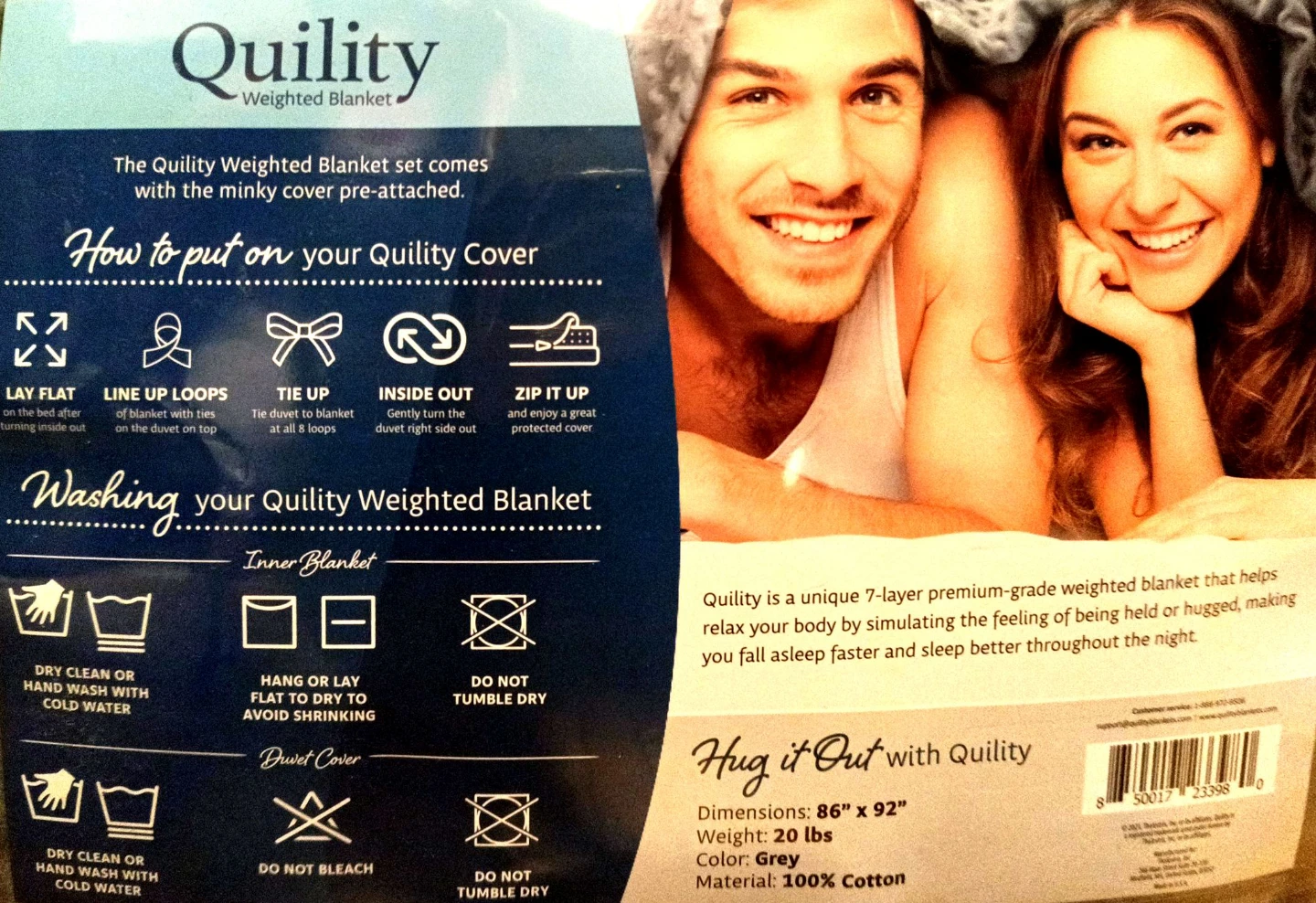 Quilty Weighted Blanket 86" x 92" Grey 20 Lbs - photo 3