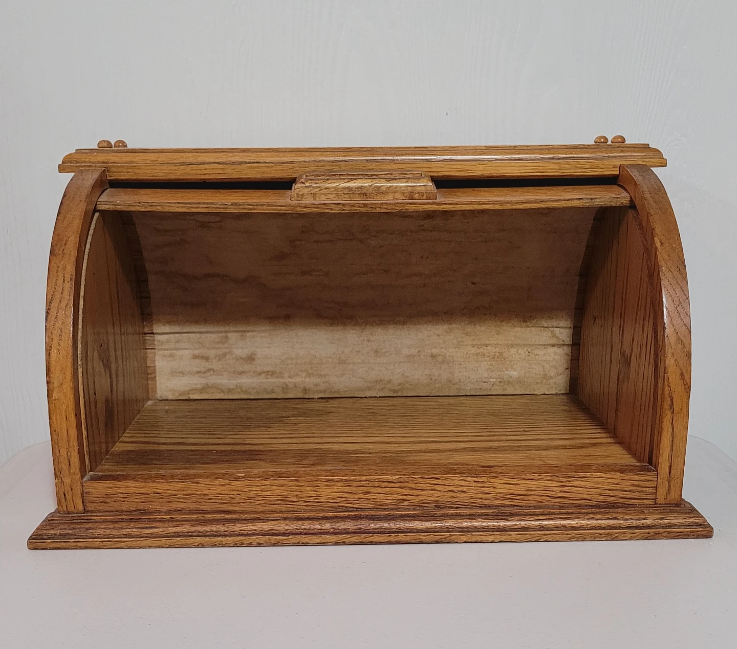 Vintage Oak Roll Top Bread Box - photo 2