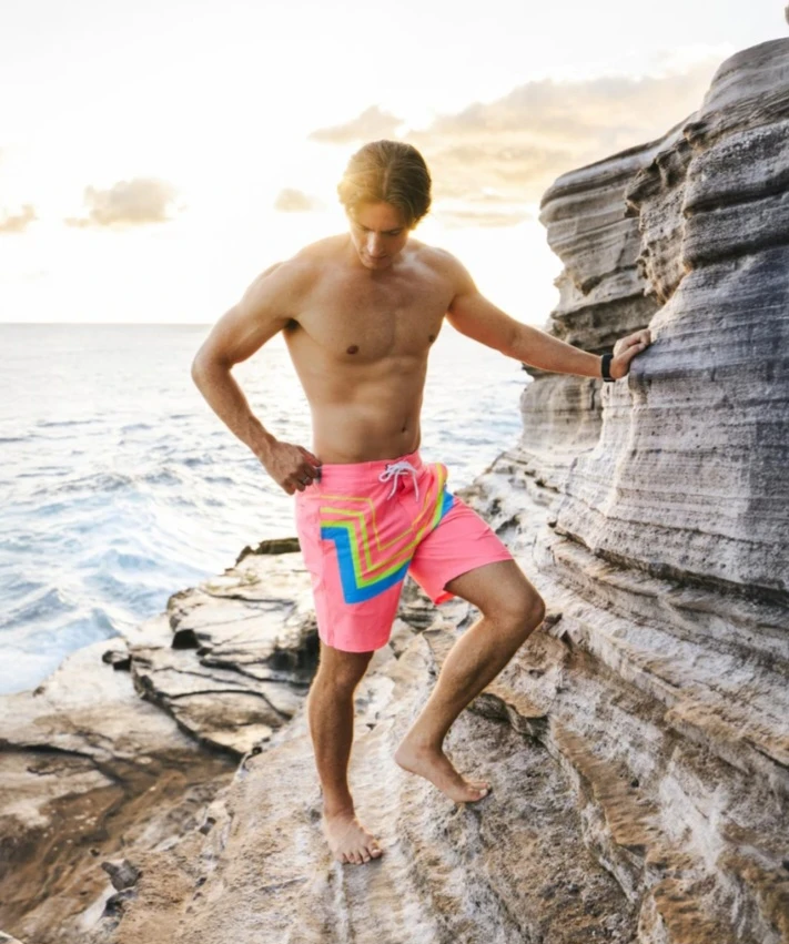 New Large-Maamgic Swim Trunks Men's Medium Neon Pink Striped - photo 2