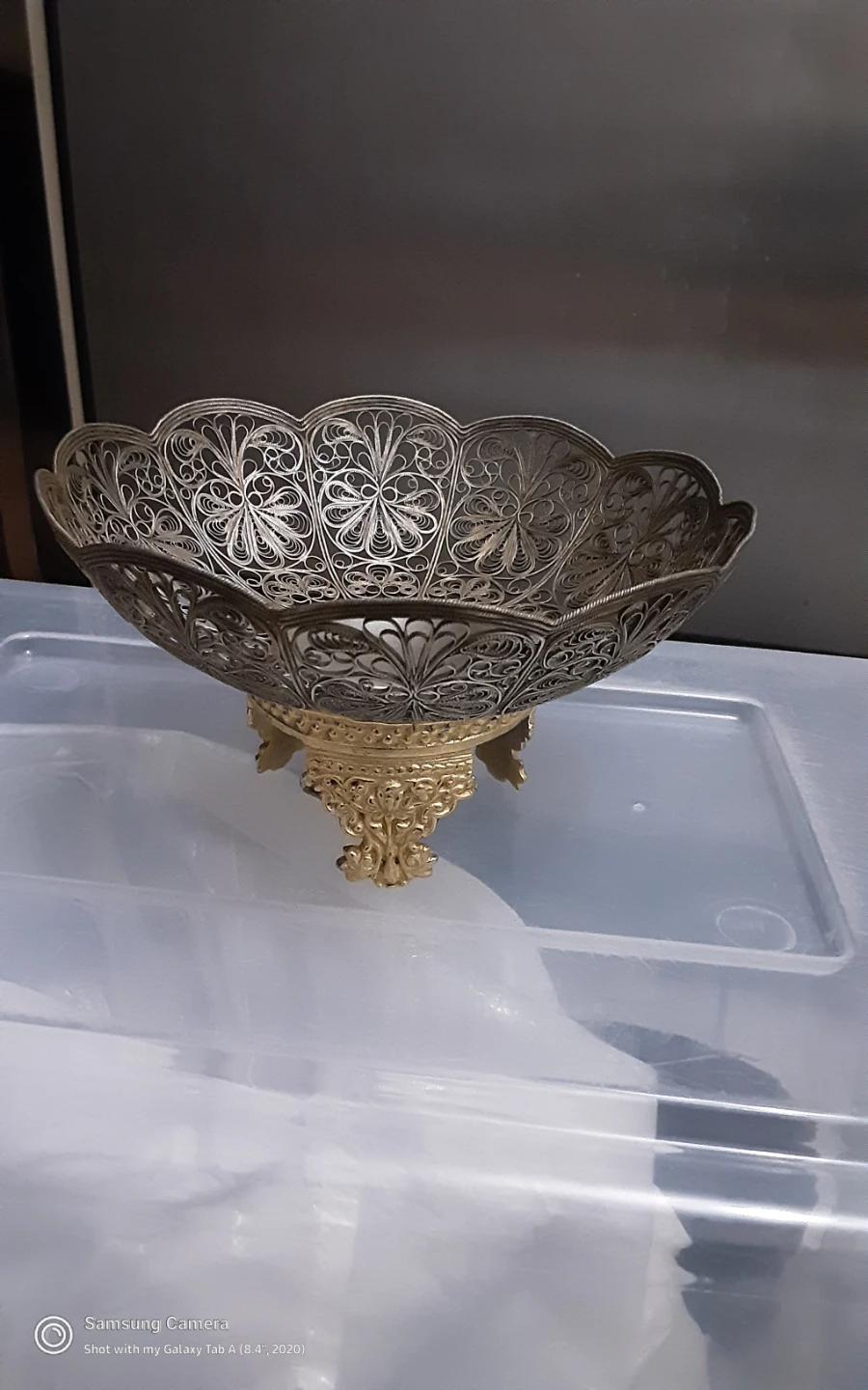 VINTAGE  Filigree  Bowl, bace is gold plated.