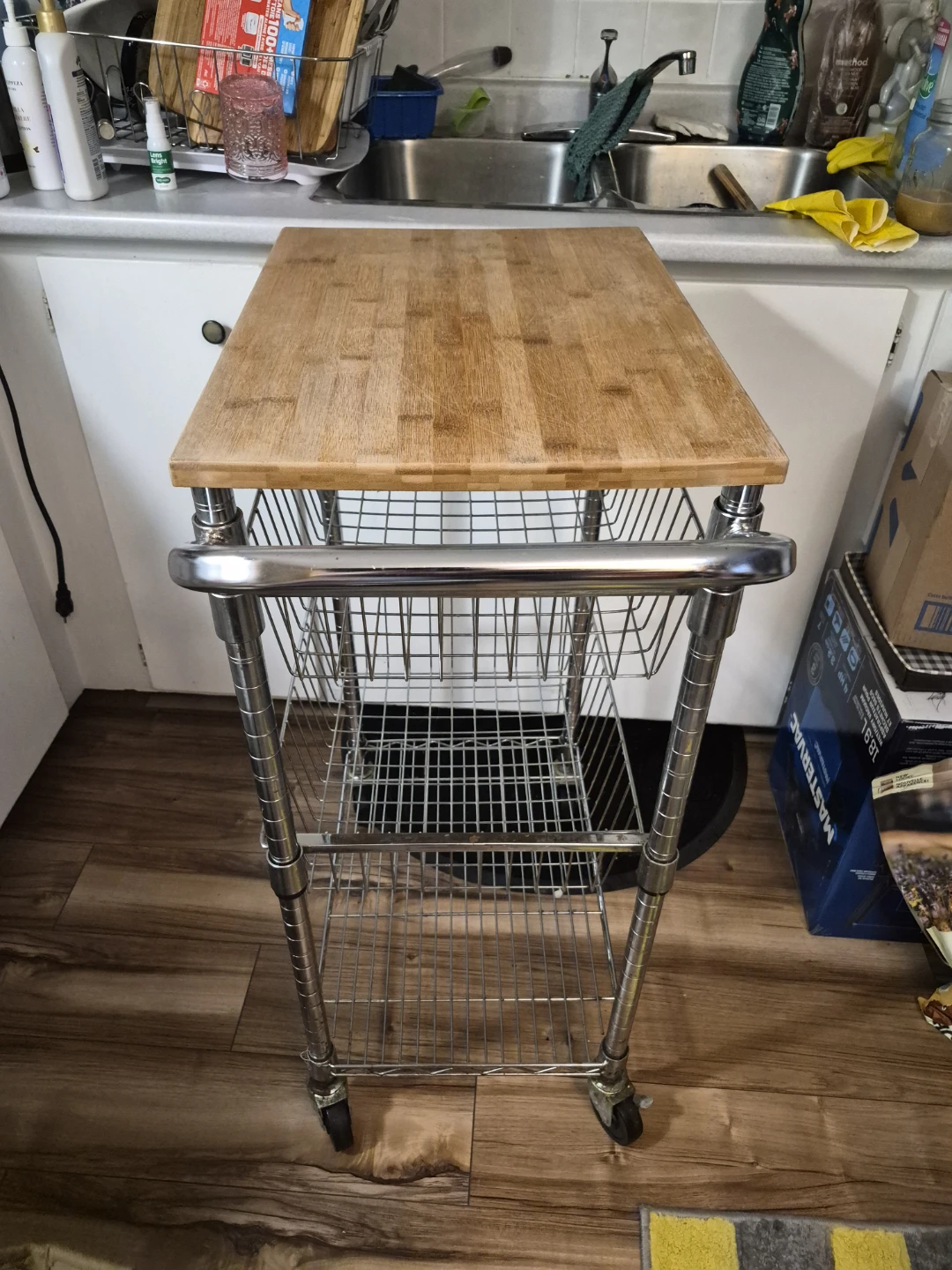 Rolling Kitchen Cart with Butcher Block Top - photo 5