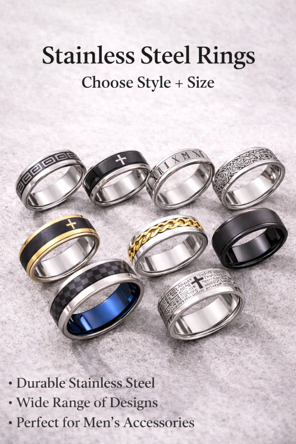 Men's Stainless Steel Rings - Multiple Designs - photo 3