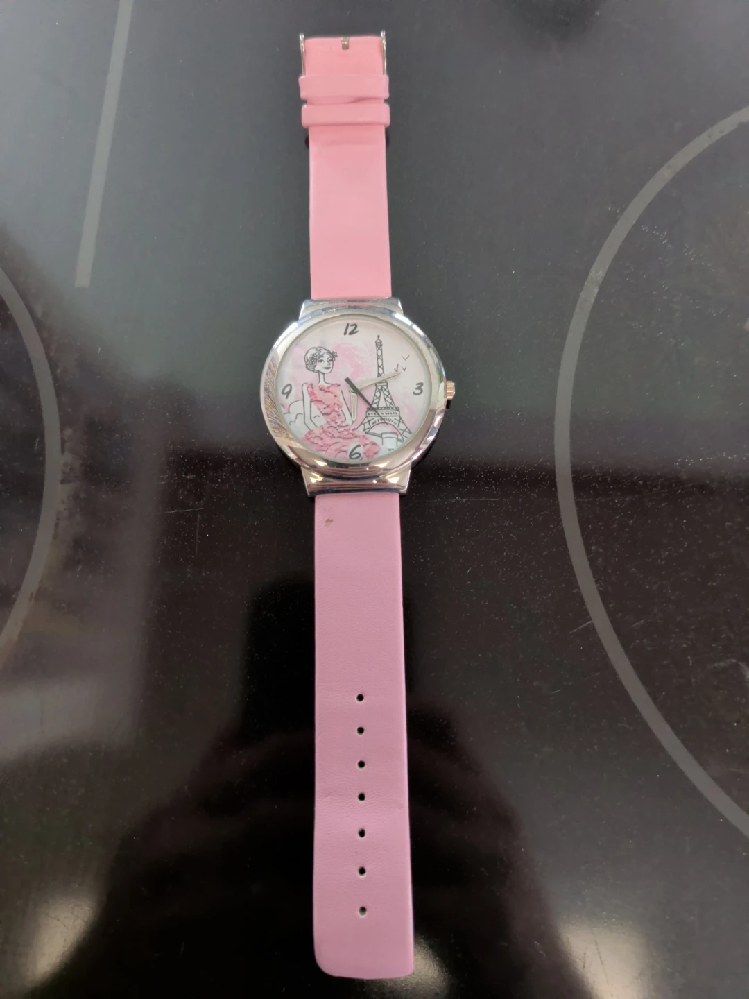 Pink Watch with Eiffel Tower Design