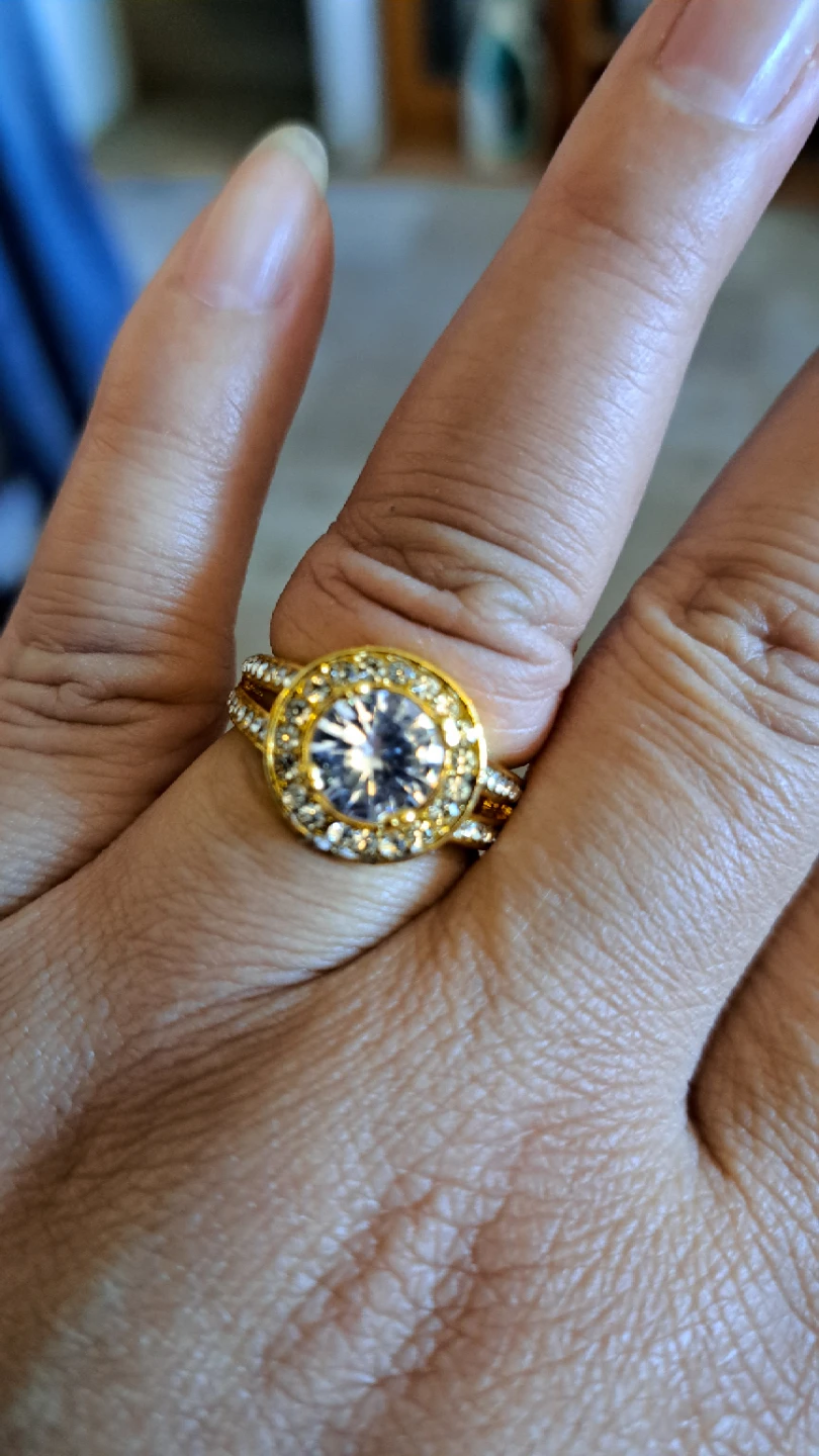 Gold-tone engagement ring with clear stones - photo 2