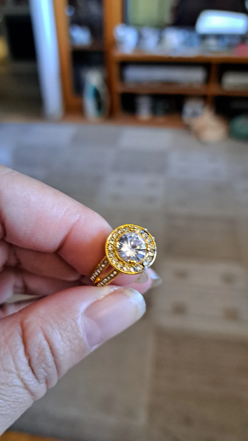 Gold-tone engagement ring with clear stones - photo 3