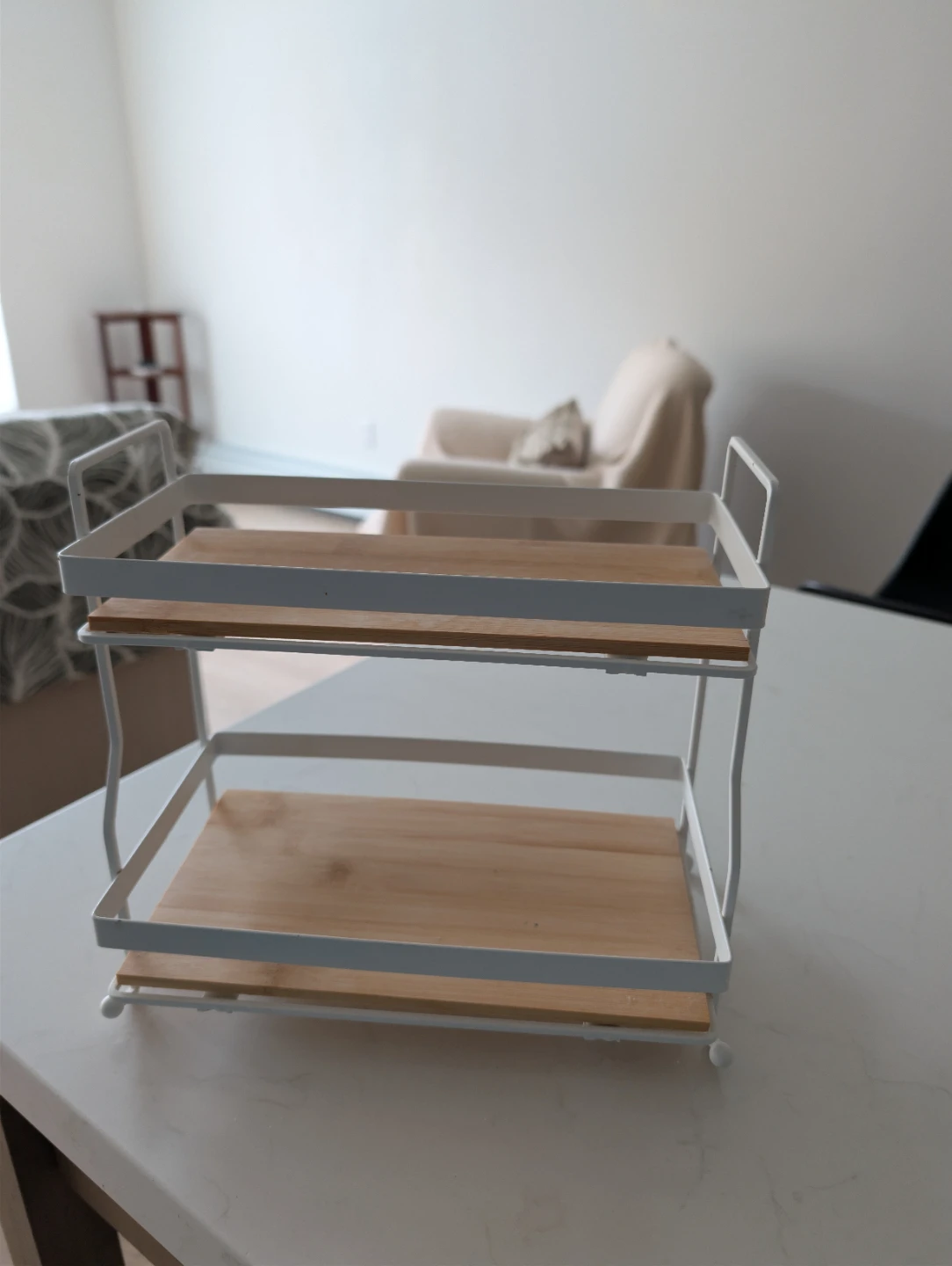 White 2-Tier Metal and Wood Shelf Organizer - photo 3