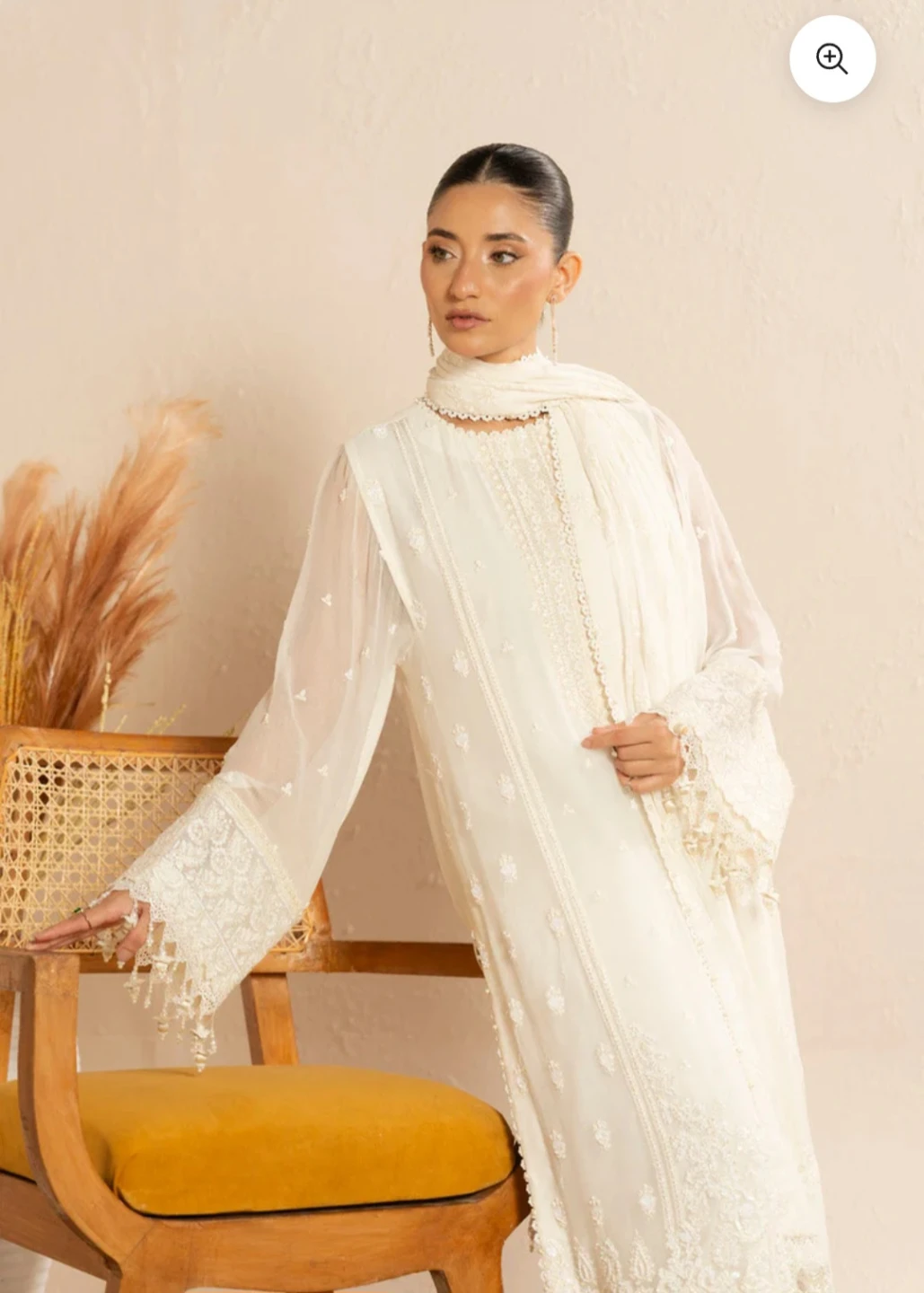 Women's White Embroidered Kameez Shalwar with Dupatta - photo 2