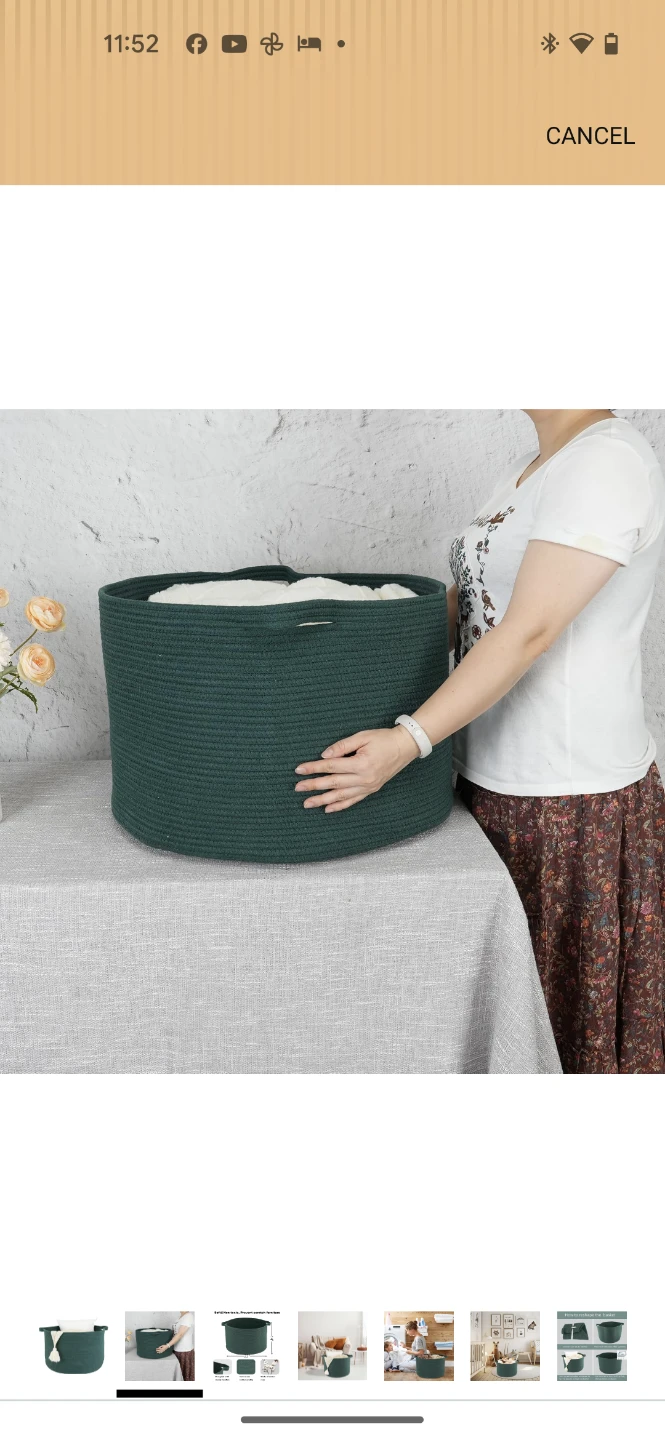 XUANGUO Large Cotton Rope Basket - 22"x14" Dark Green - photo 2