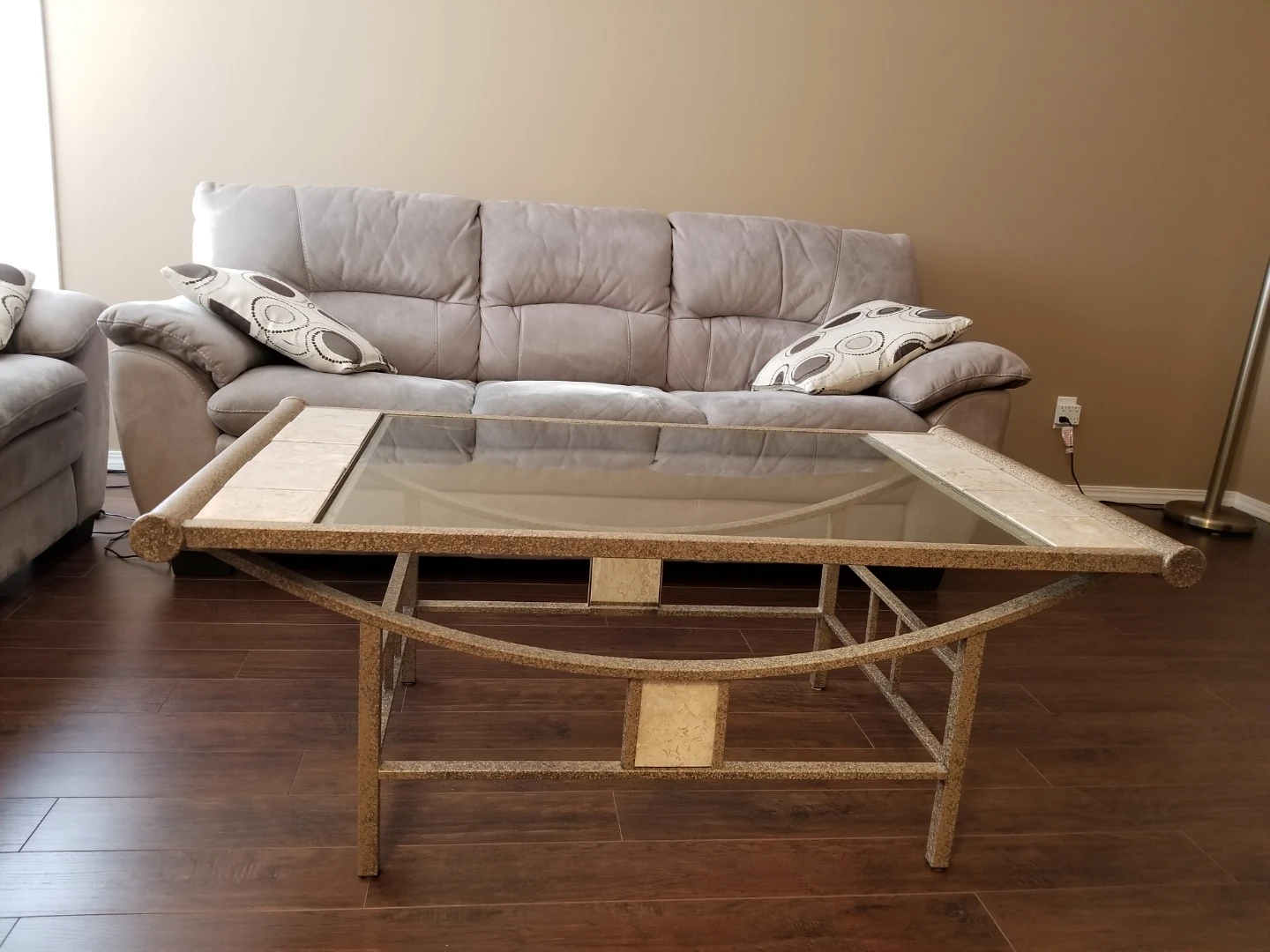 Glass Top Coffee Table with Metal Frame & Tile Inserts - photo 2