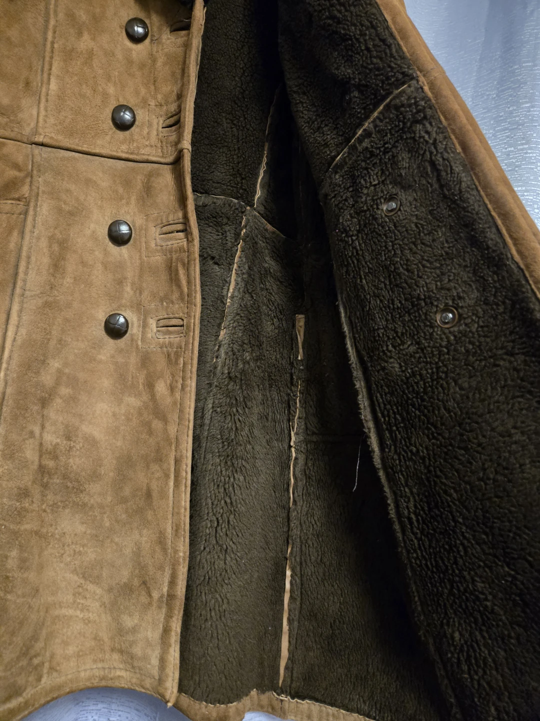 Vintage  Brown Suede Double-Breasted Shearling Lined Coat - photo 3