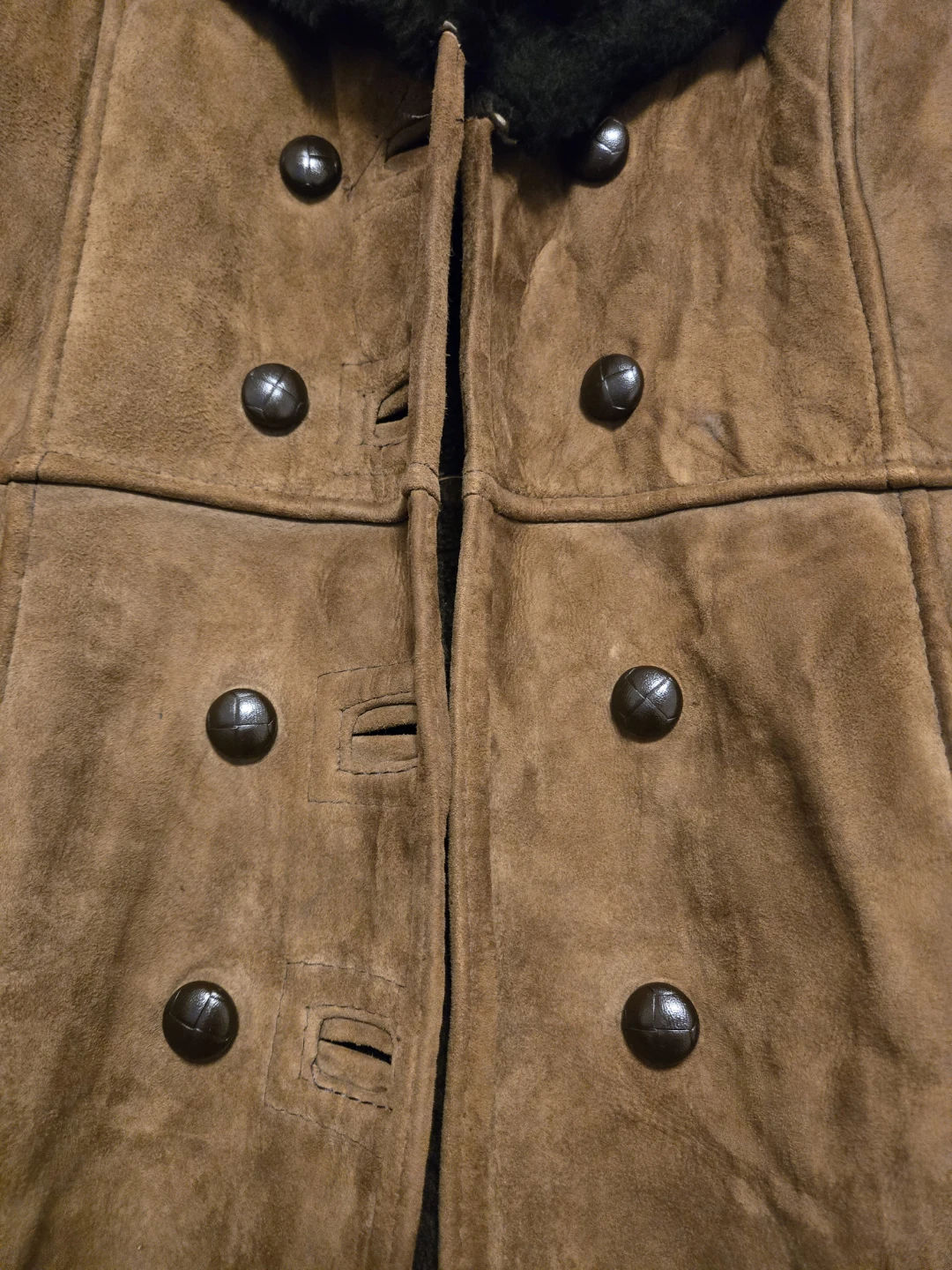 Vintage  Brown Suede Double-Breasted Shearling Lined Coat - photo 5