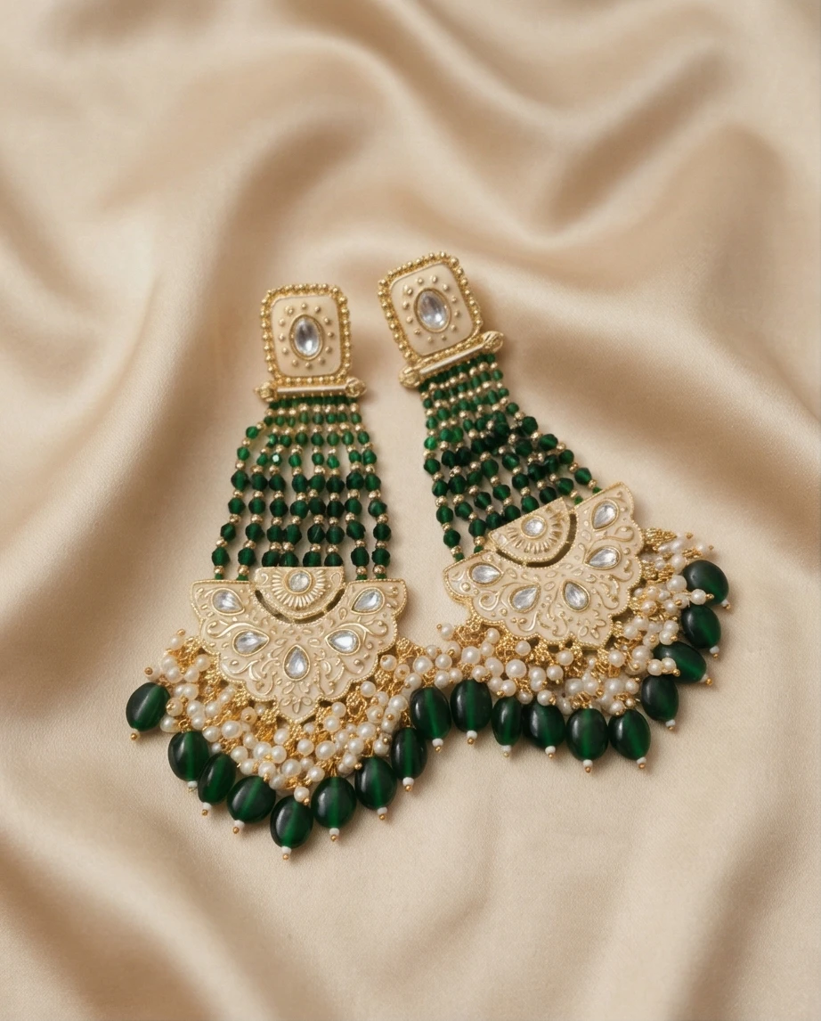 Elegant Green Beaded Chandelier Earrings