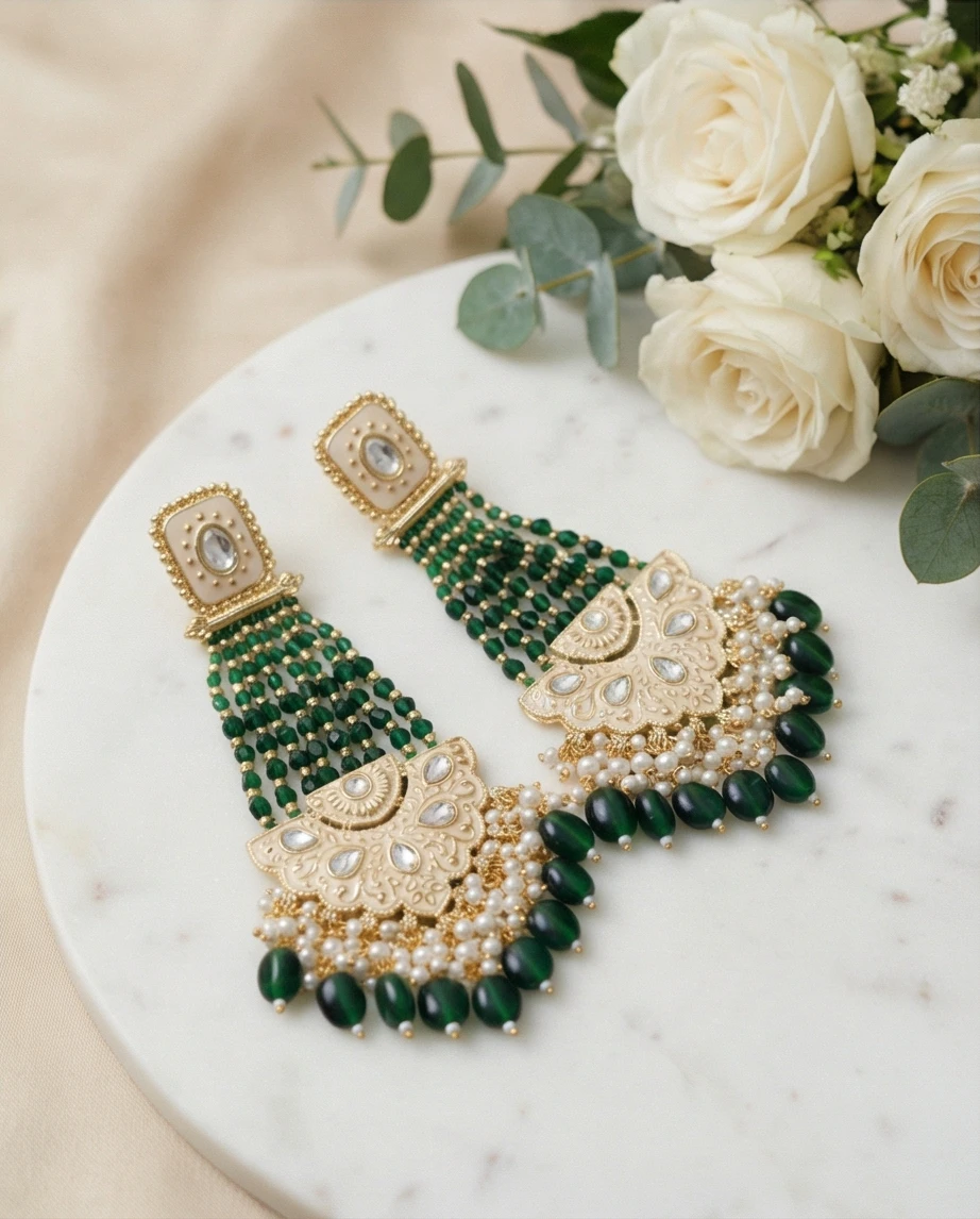 Elegant Green Beaded Chandelier Earrings - photo 3
