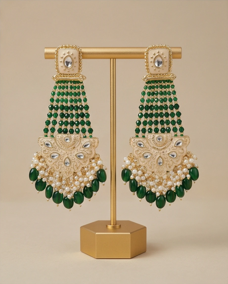 Elegant Green Beaded Chandelier Earrings - photo 4