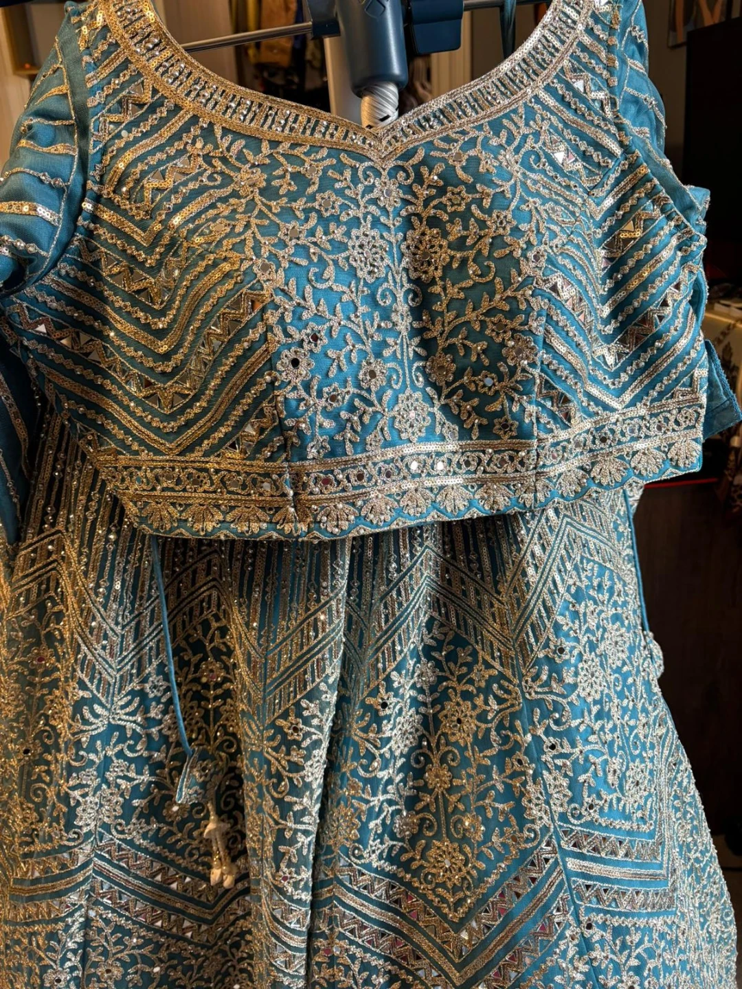Teal Embroidered Lehenga Choli with Dupatta - photo 2