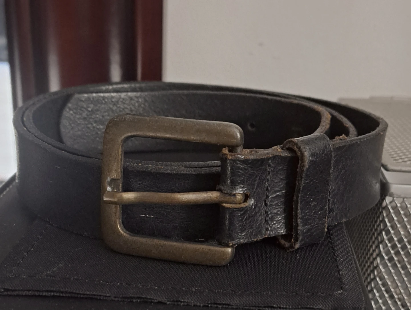 Black Leather Belt with Brass Buckle🥕