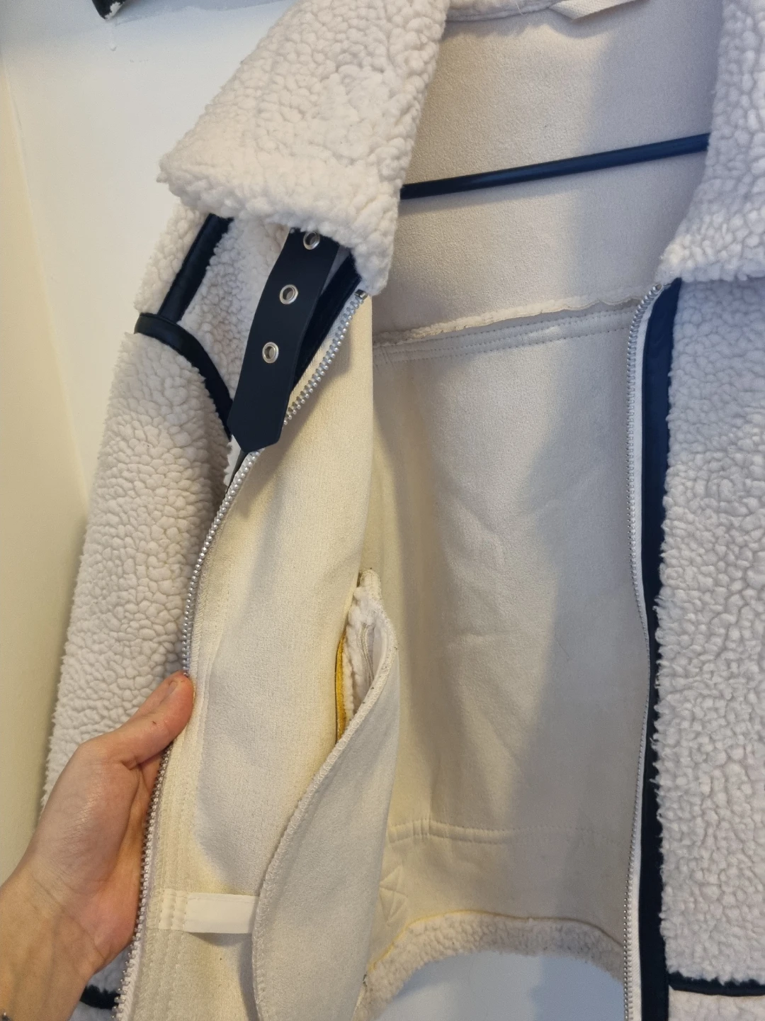 Cream Sherpa Aviator Jacket, Teddy Jacket like Zara White/Black - photo 3