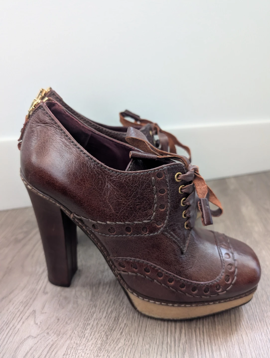Prada Brown Leather Brogue Heel Oxfords - photo 2
