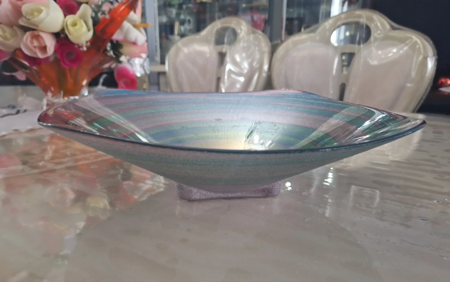 Iridescent Swirl Glass Decorative Bowl 🥕 - photo 2