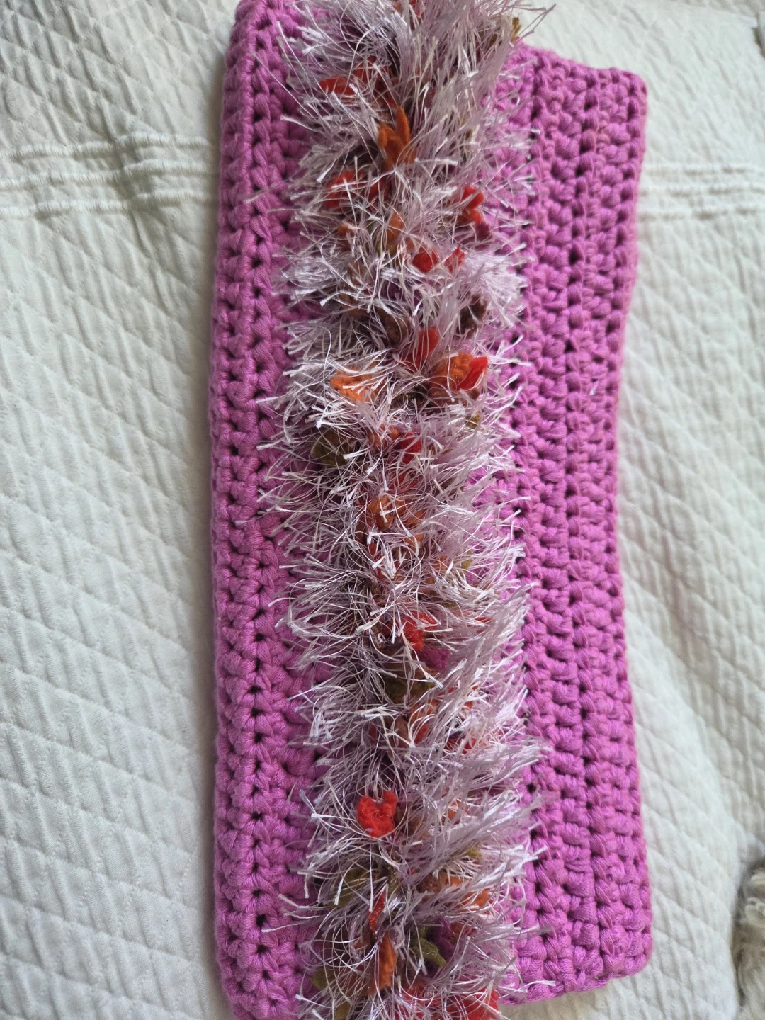 Pink Crochet Clutch with Fuzzy Trim