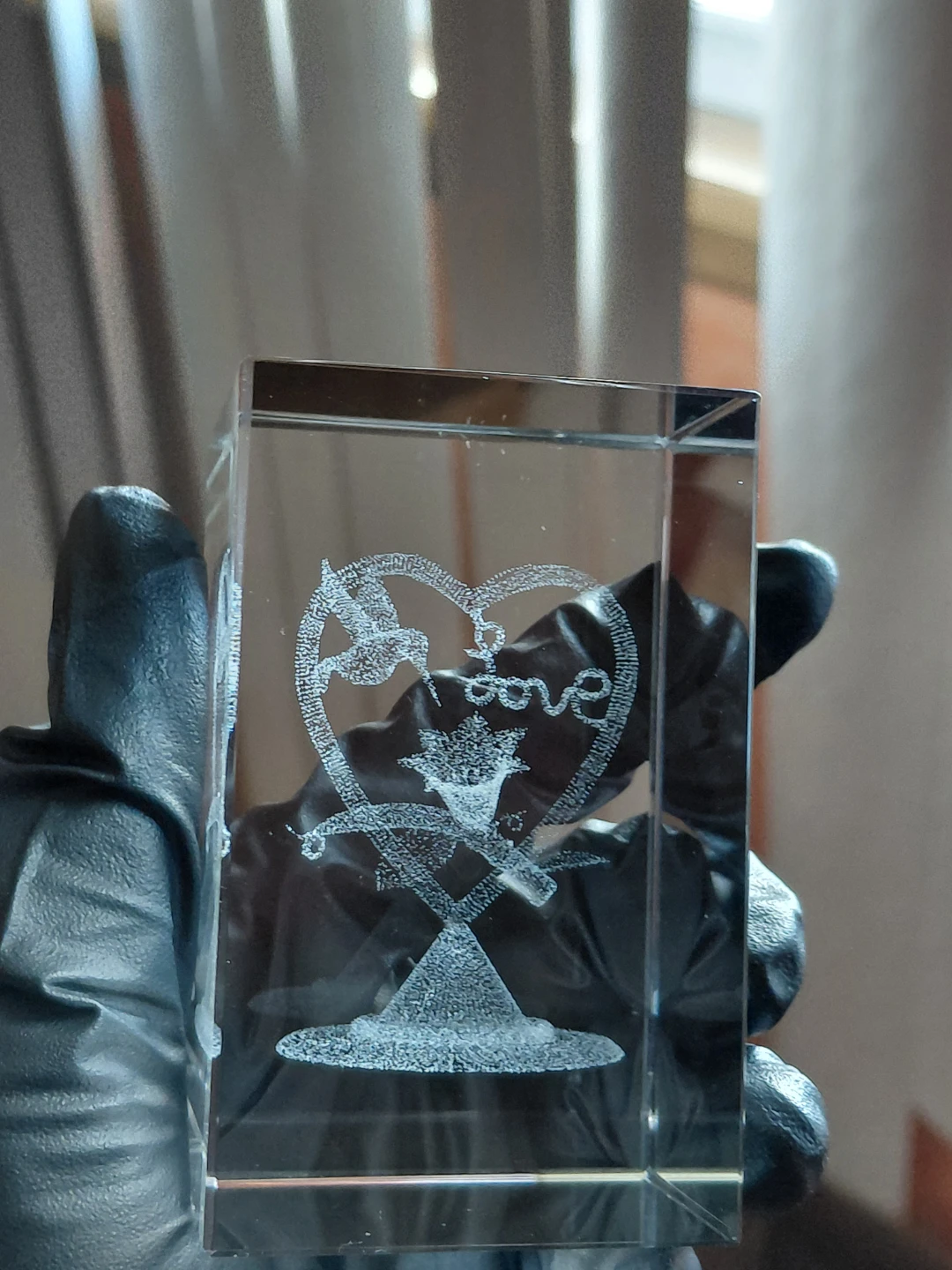 Crystal Engraved Love Heart & Dove Figurine