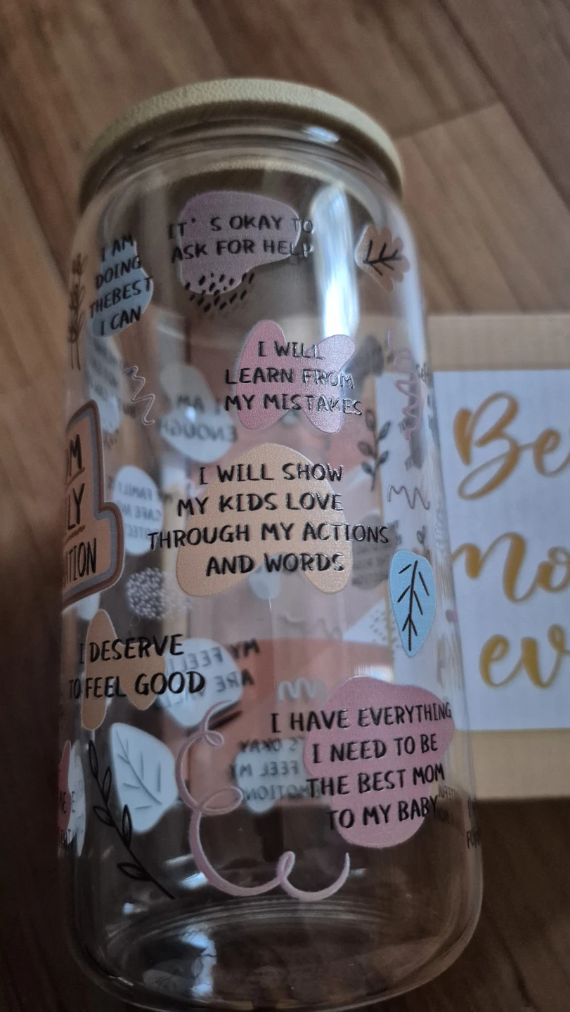 Mom Daily Affirmation Glass Tumbler and Tote Bag Set