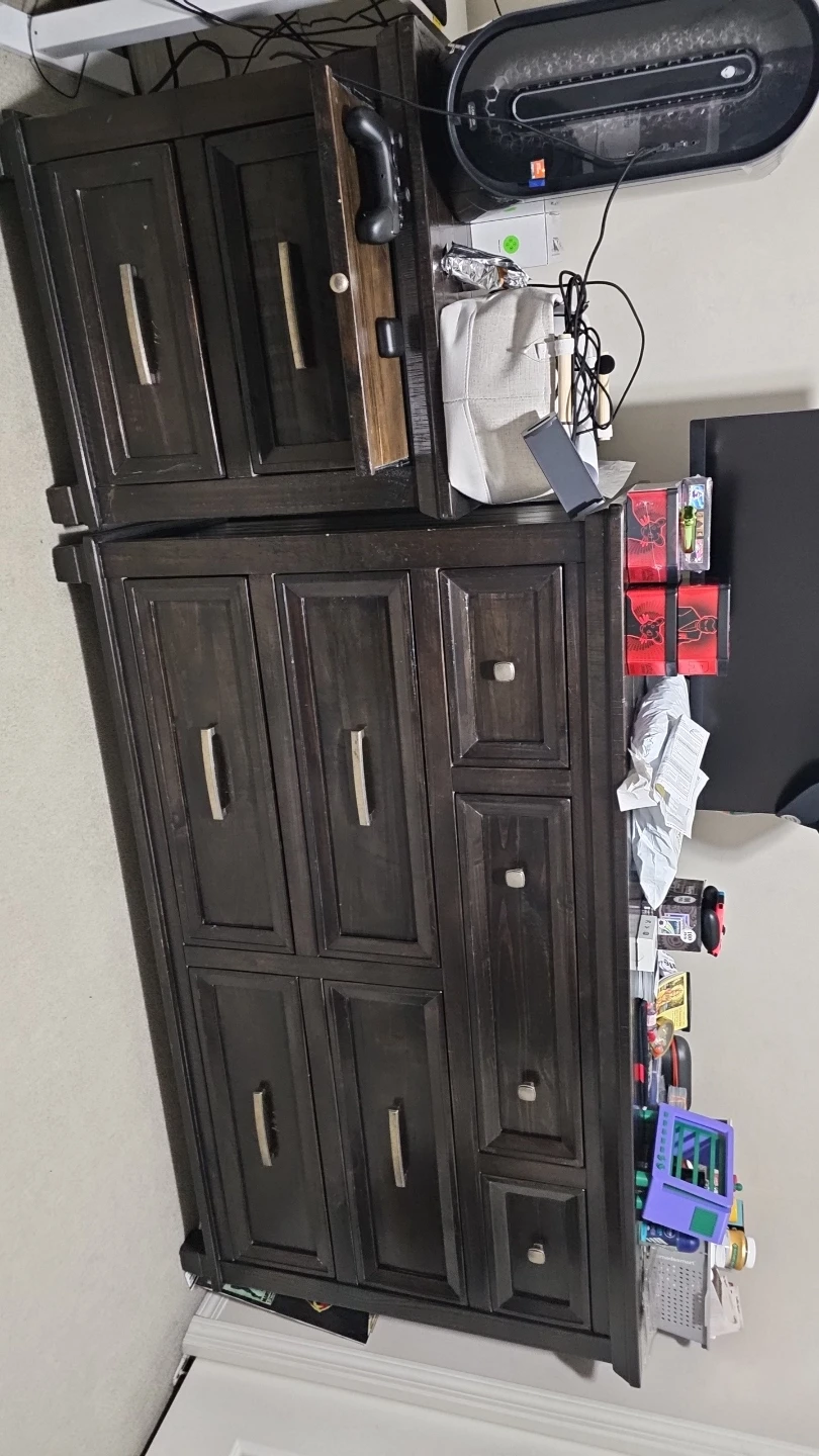Dark Wood Dresser And Bed With Mattress