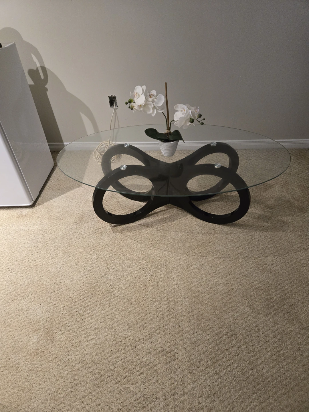 Glass Top Coffee Table with Black Infinity Base - photo 2